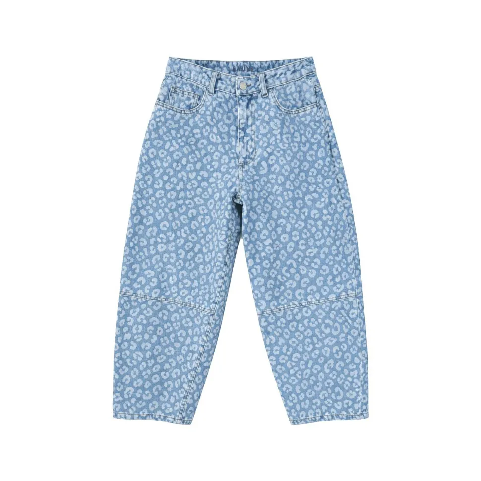 Mazine - Women's Printed Barrel Leg Denim Pants - Jeans