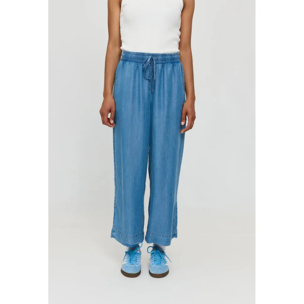 Mazine - Women's Wide Leg Denim Pants with Belt - Freizeithose