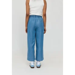 Mazine - Women's Wide Leg Denim Pants with Belt - Freizeithose